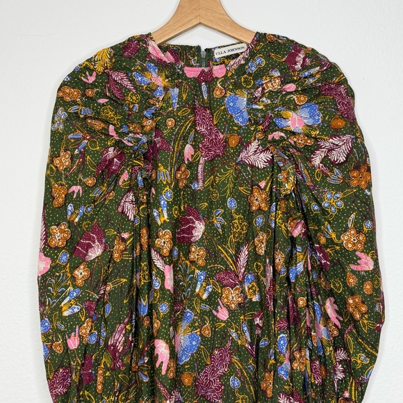 Ulla Johnson Green Devya Floral Print Ruffle Cotton Short Mini Dress - Picture 4 of 10